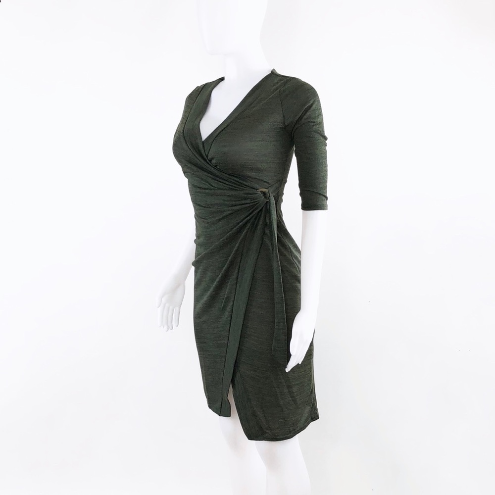 Last one Olive Green Bodycon Knit Wrap Sweater Dress - Picture 12 of 16